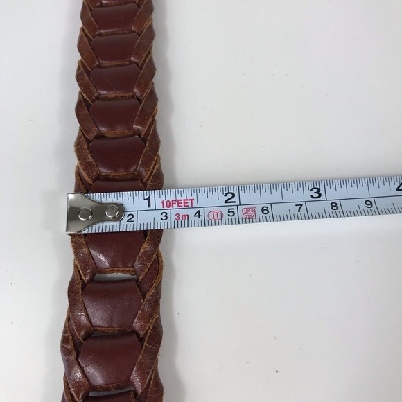 Vintage Genuine Leather Brown Woven Braided Belt Brass Buckle M L - Picture 8 of 10